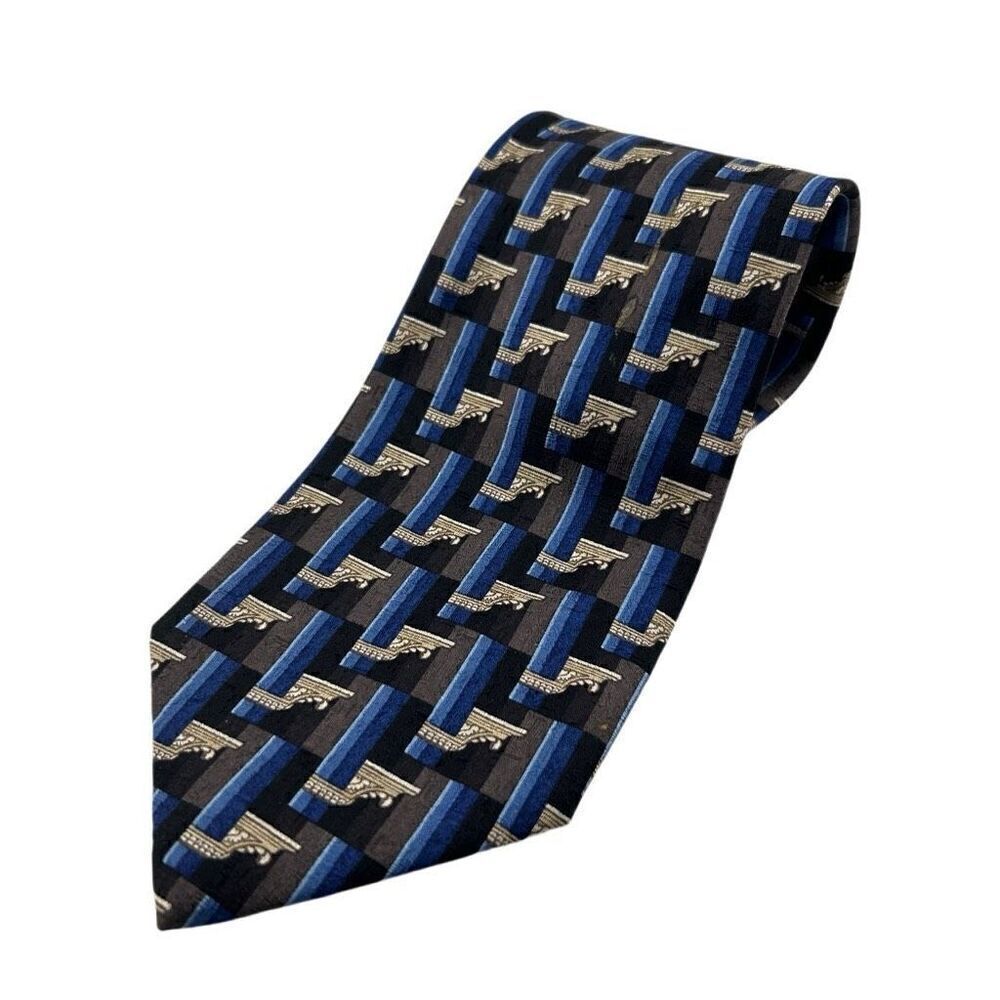 Ermenegildo Zegna Silk Tie 100% Blue Grey Italy